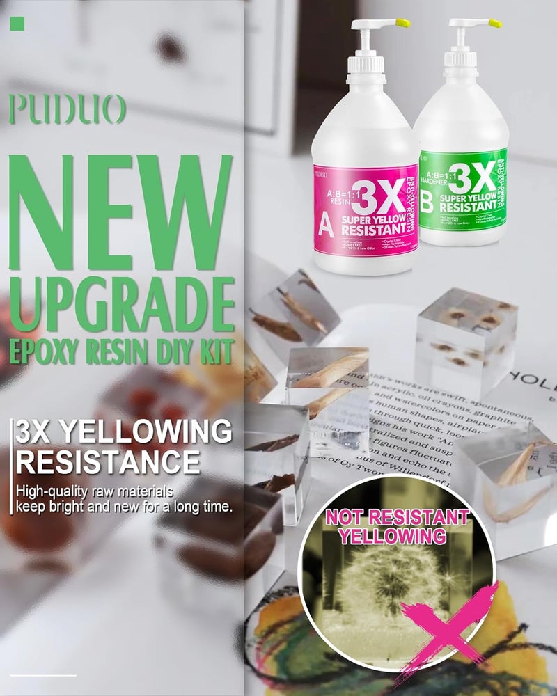 Puduo Crystal Clear Epoxy Resin 1 Gallon Kit with Pump, Anti-Yellowing Resin for Art, Jewelry Making, Casting, Silicone Molds, Crafting - Image 3
